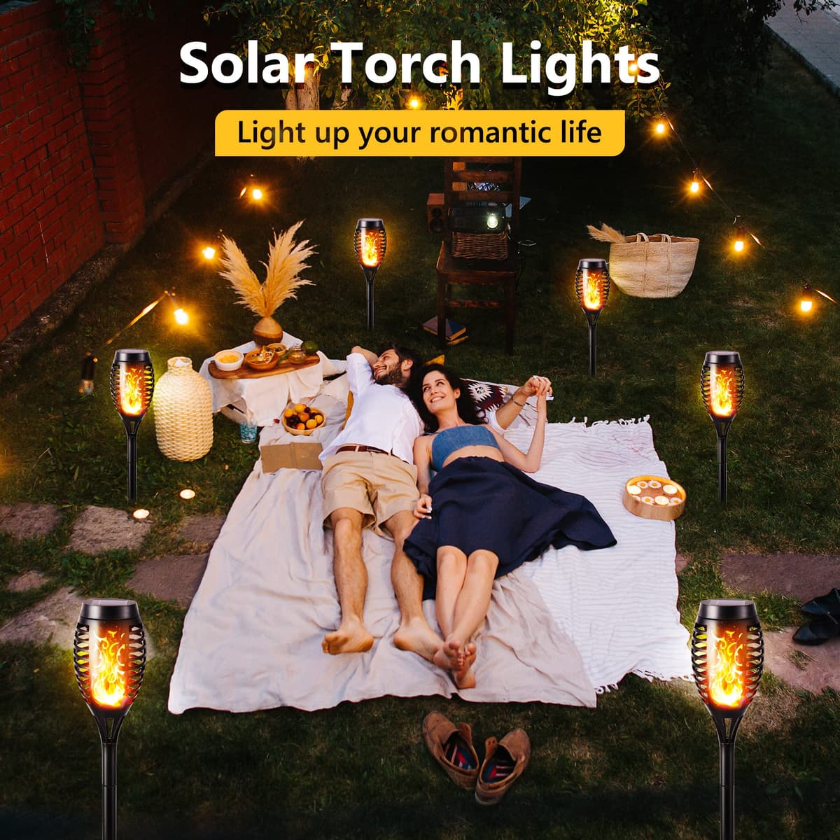 Geemoo 6 Pack Solar Flickering Dancing Flame Lights Waterproof Solar Torch Lights for Outdoor Garden Patio Pathway Yard Driveway Decorative, Warm White — view 5