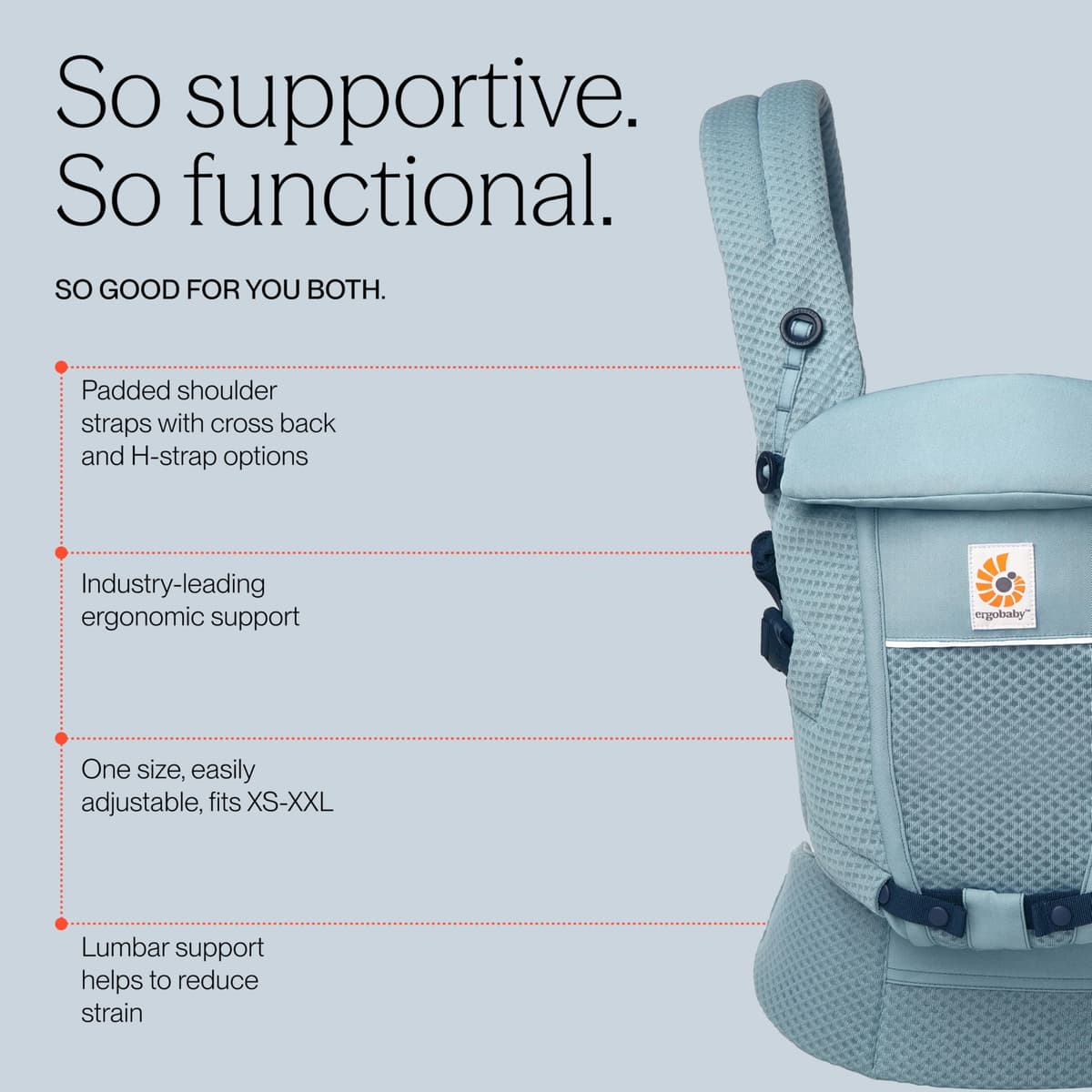 Ergobaby Mochila portabebé Adapt para recién nacidos desde el nacimiento, portabebé ergonómico de malla SoftFlex de 3 posiciones para transportar en el abdomen y en la espalda, Slate Blue — view 3