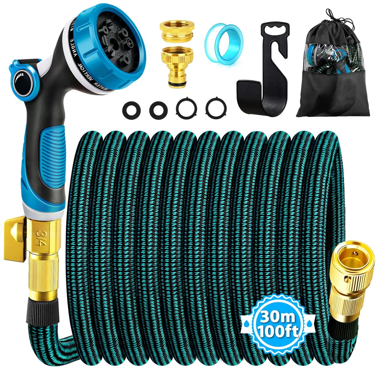 Manguera Jardin, Manguera Extensible 15 metros con Conector de Latón de 3/4'&1/2', Mangueras de Jardín Flexible con Boquilla Pulverizadora de 10 Funciones, Garden Hose para Jardín y Terraza(15M) — view 10