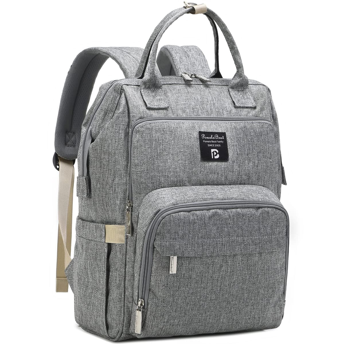 Pomelo Best Baby Changing Backpack Stylish Multifunctional Large Nappy Baby Bag with Changing Mat and Stroller Straps
