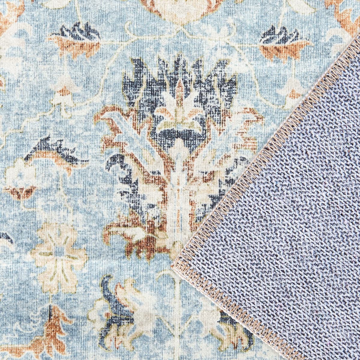 JINCHAN Area Rug 2x5 Runner Rug Door Mat Vintage Distressed Rug Doormat Entrance Mat Foldable Thin Rug Blue Floral Print Carpet Non Slip Boho Farmhouse Kitchen Living Room Bedroom Dining Room — view 6