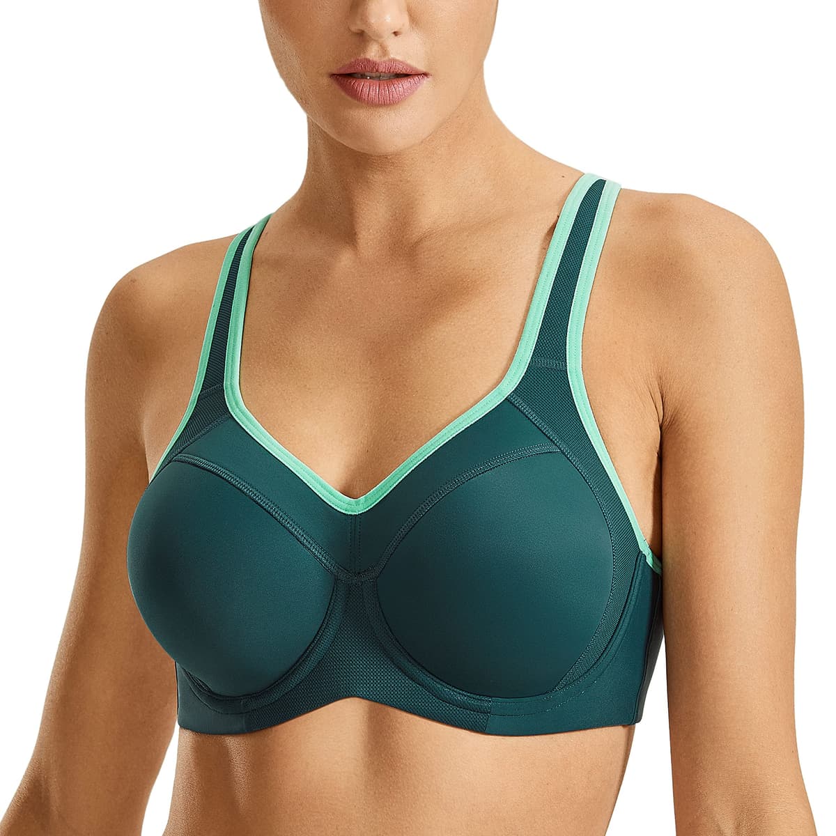 SYROKAN Women's High Impact Sports Bra Underwire Full Support Racerback Padded Running Bra — view 8