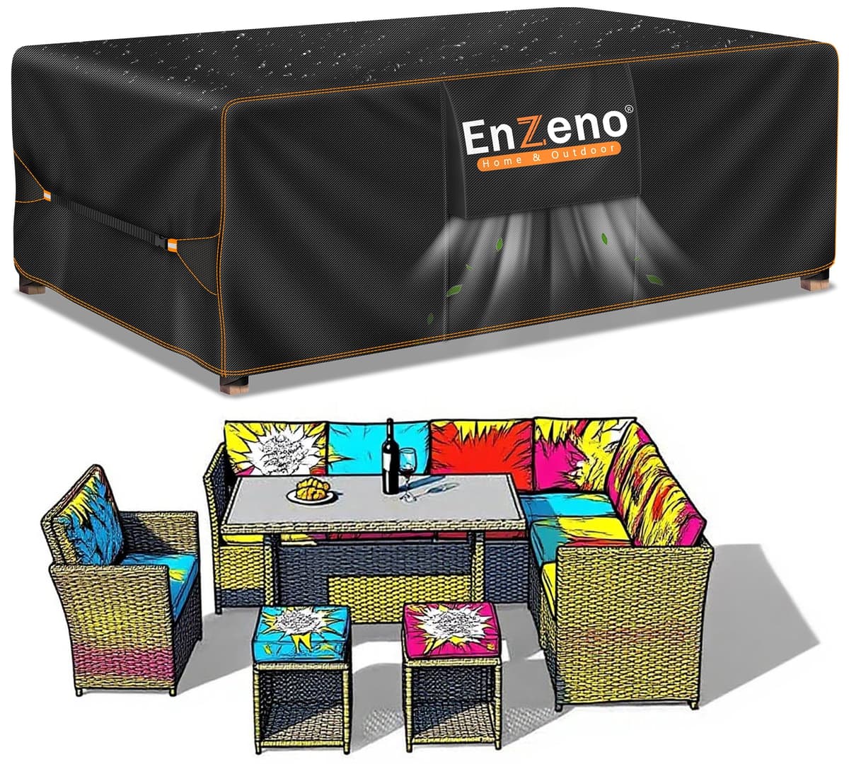 Enzeno Outdoor Garden Furniture Covers - Waterproof with Air Vent, Patio Table and Chair Set Cover, Heavy Duty Oxford Fabric 200X160X74cm — view 15