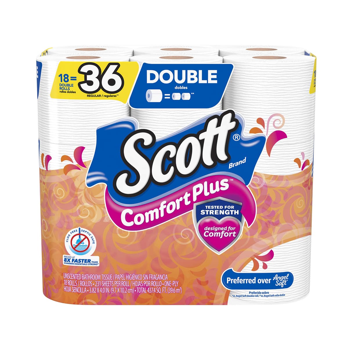 Scott Comfortplus Toilet Paper, Double Roll, Bath Tissue, 18 Count