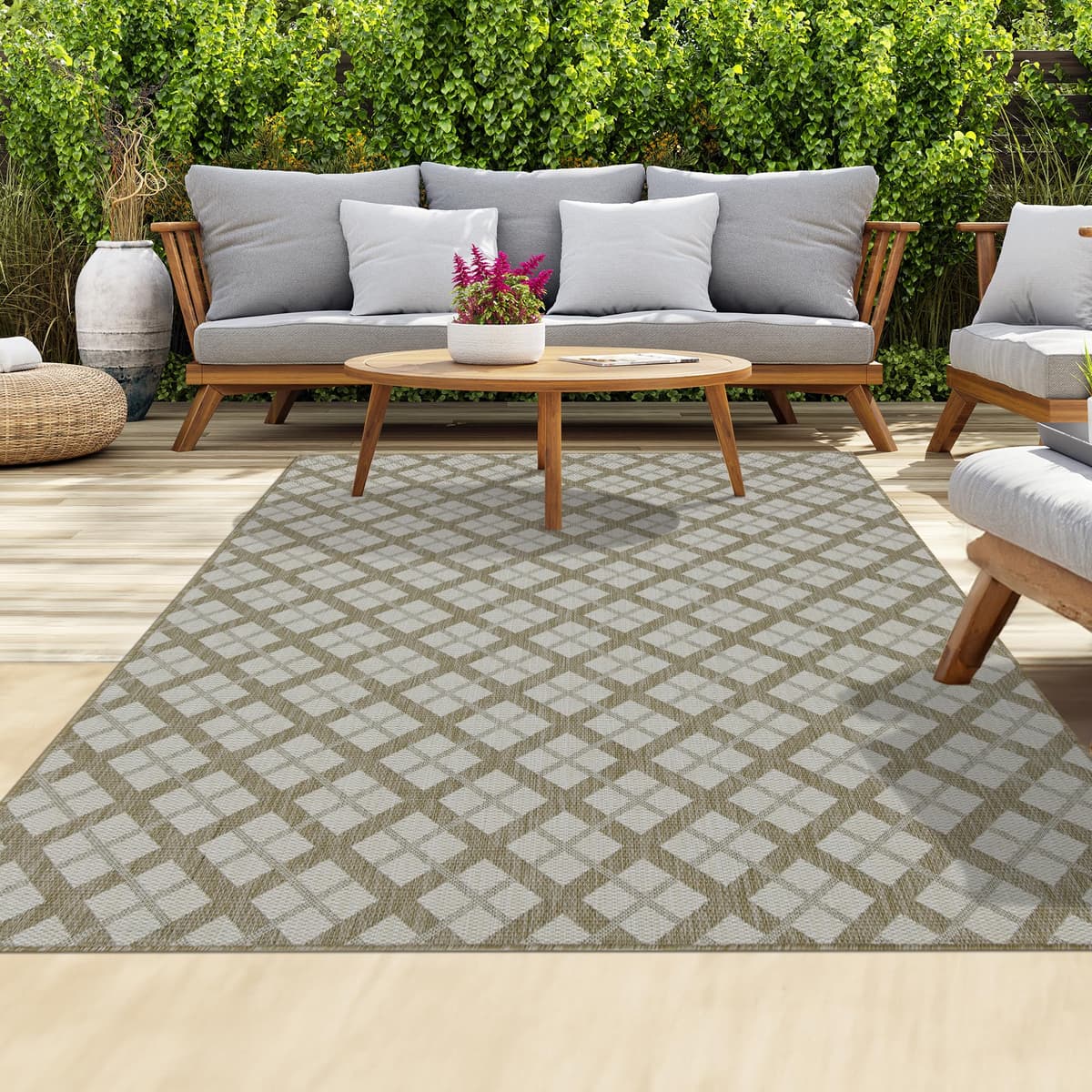 homeart Outdoor Rugs | Easy-Cleaning Indoor & Outdoor Area Rugs for Porch, Deck, Balcony, Garden, Picnic, Kitchen, Hallway | UV & Weather-Resistant Large Patio Rug Mats | Green Cream, 80 x 150 cm — view 46
