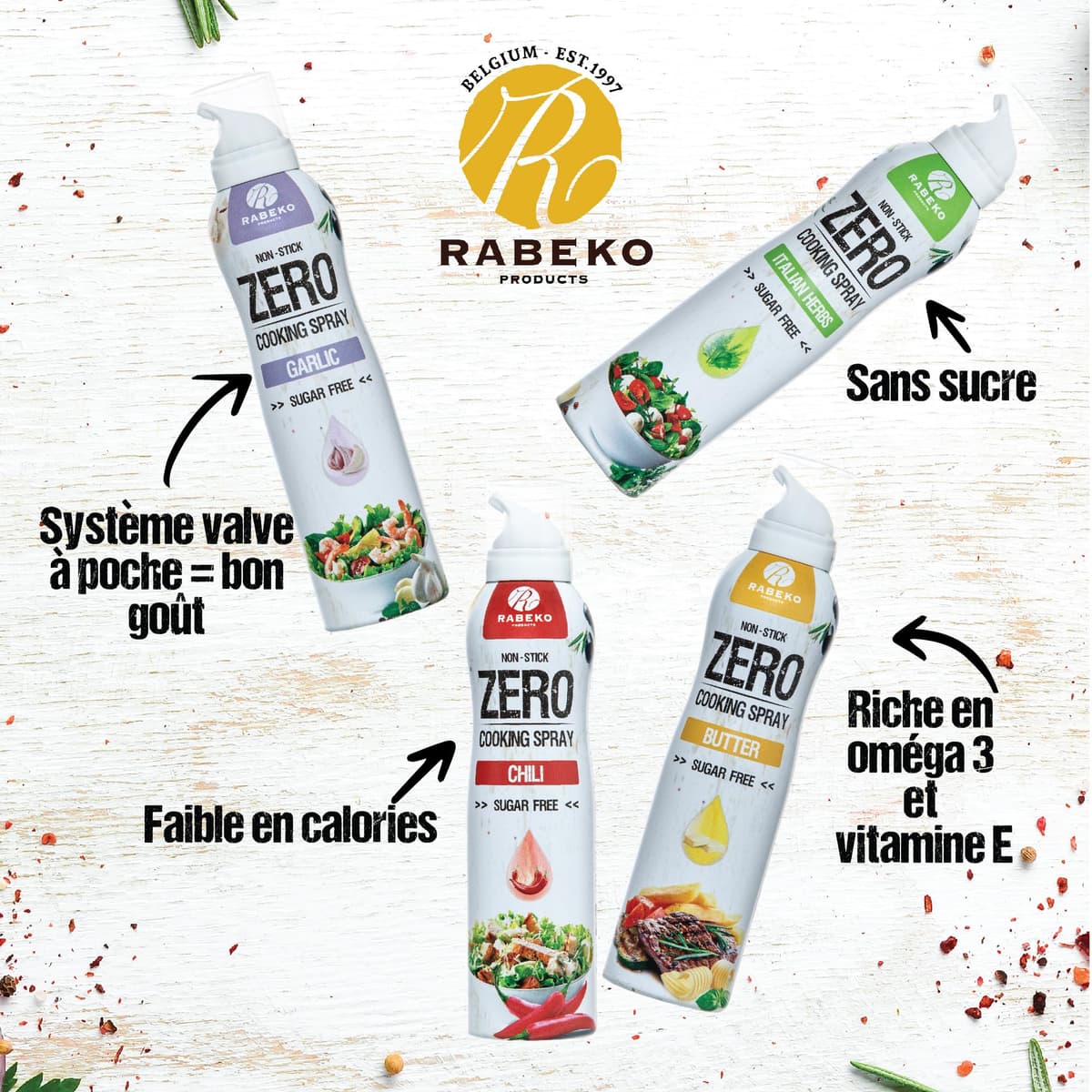 Rabeko Zero spray para cocinar bajo en calorías | HIERBAS ITALIANAS | 800 raciones, 2 kcal por pulverización | Spray para freír, asar y hornear | sin aditivos, sin azúcar|sin gluten 2 x 200ml — view 3