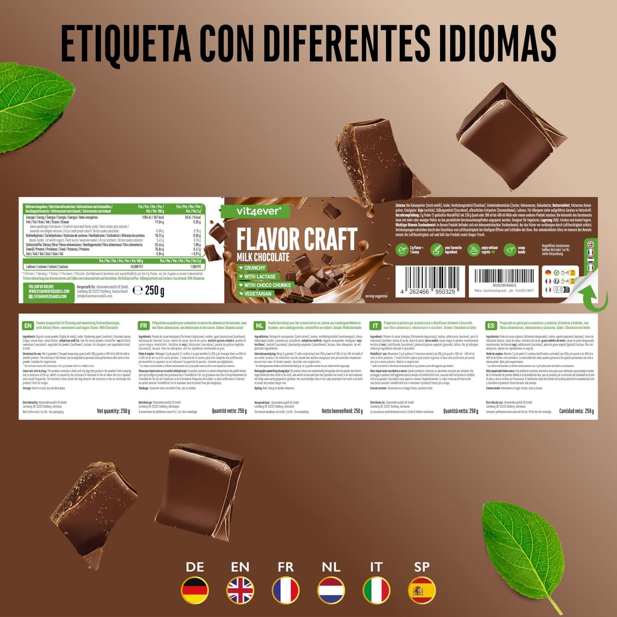 Polvo aromatizante Chocolate con leche - 250 g - Sabor y dulzor deliciosos - Uso versátil para alimentos y bebidas - Polvo aromatizante - FLAVOR CRAFT — view 5