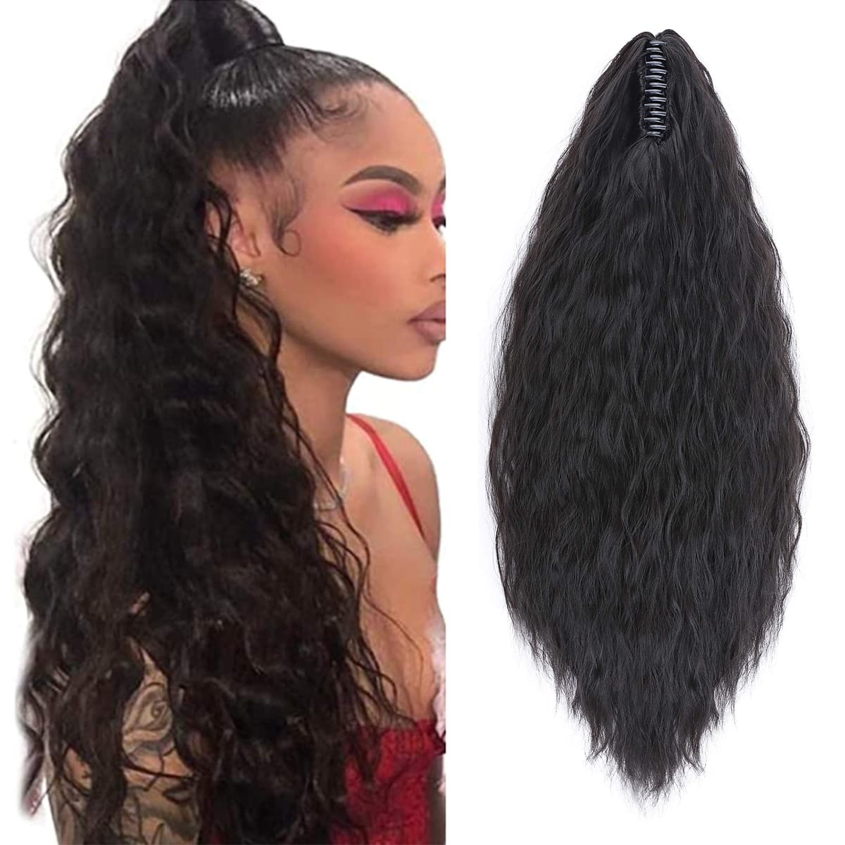 17"(43cm) SEGO Ponytail Long Synthetic Hair Looks Natural [Red Brown/Orange] Clip in Hair Extensions Curly Tail Ponytail Extension (90g) — view 88