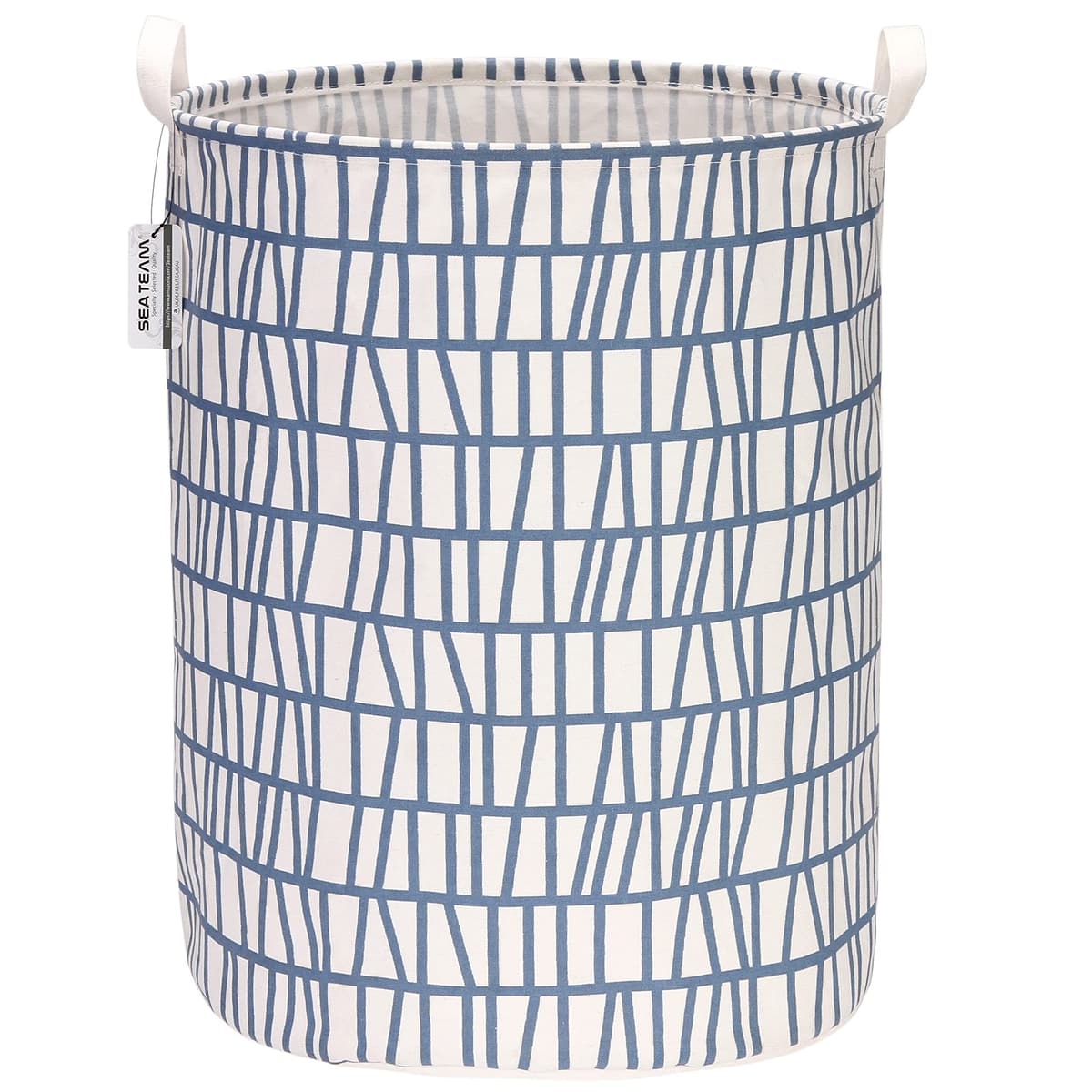 Sea Team 19.7 Inch Large Sized Waterproof Coating Ramie Cotton Fabric Folding Laundry Hamper Bucket Cylindric Burlap Canvas Storage Basket with Stylish Grid Pink Design — view 17