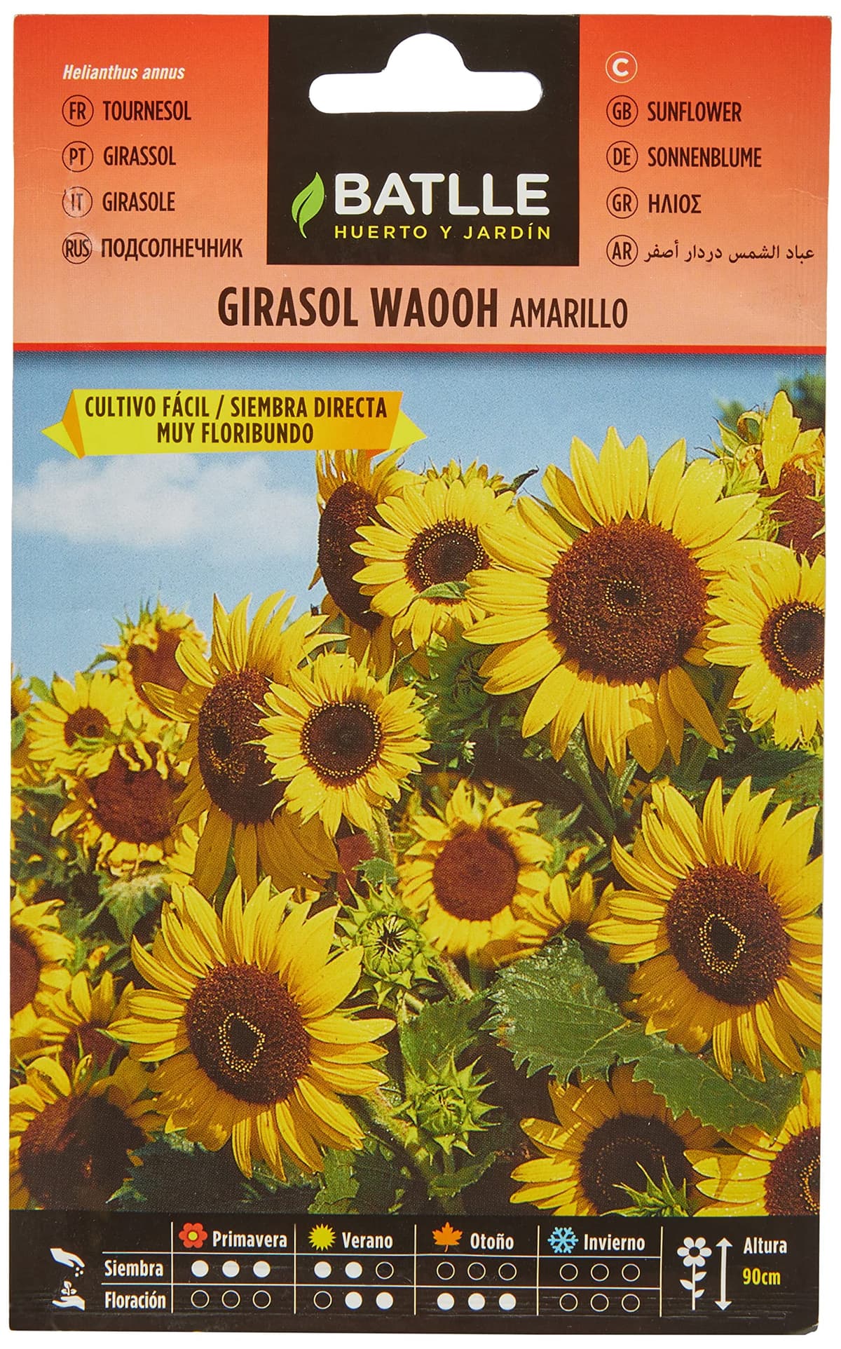BATLLE Semillas de Girasol Waooh Amarillo 1 g – Semillas de Flor Anual Muy Floribunda – Siembra Directa Primavera/Verano – Altura 90 cm