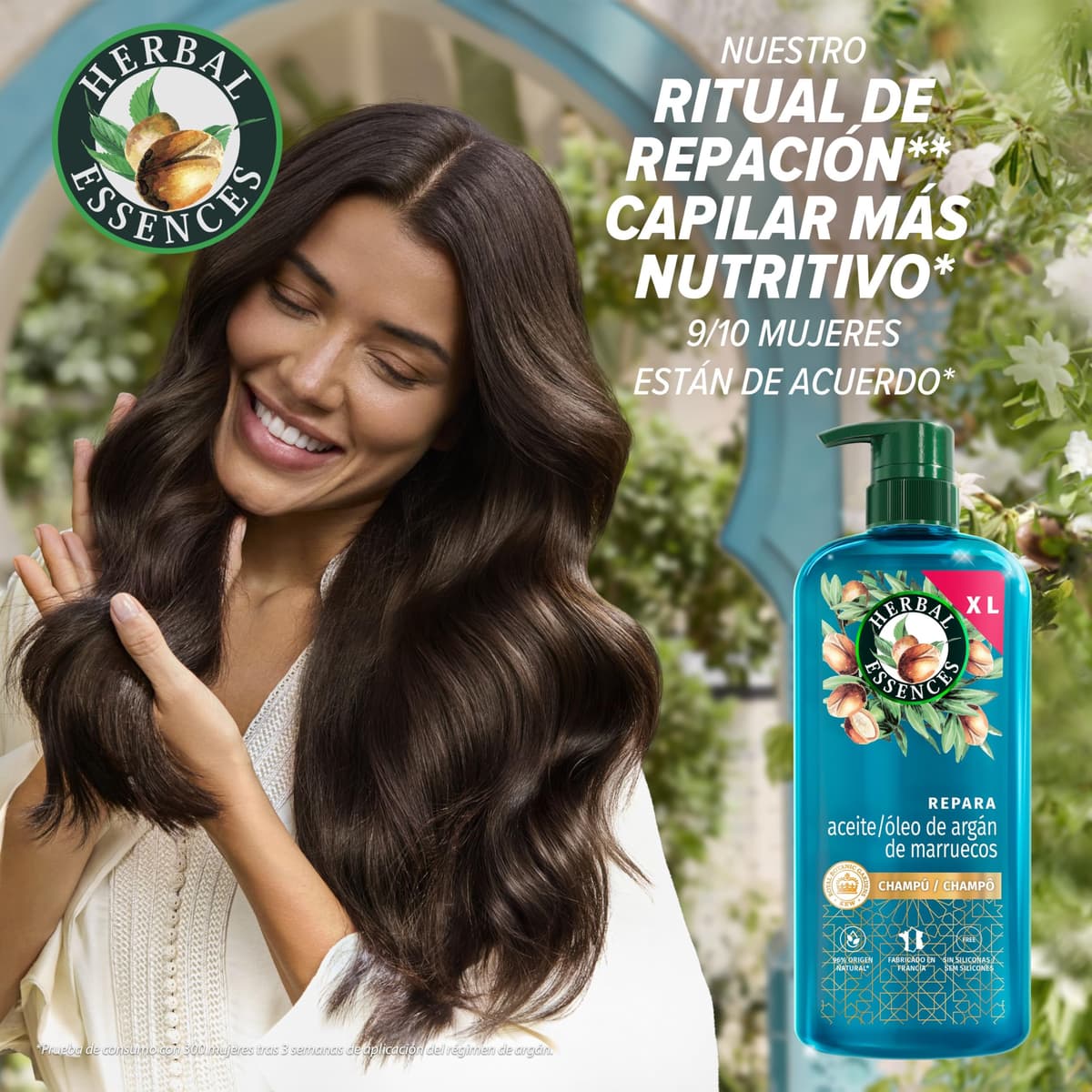 Herbal Essences Champú Reparador, Aceite Argán Marruecos, 3x 650ml, Pelo Dañado, Nutrición Intensa, Pelo Suave Sedoso, Sin Siliconas, Vegano — view 2