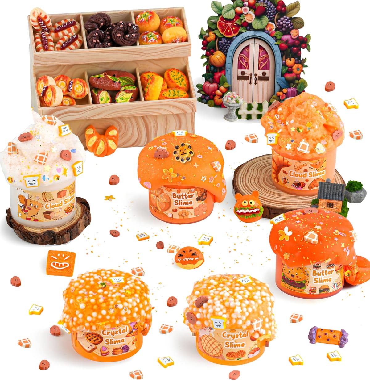LAWOHO 6 Paquetes de Naranja Slime Kit - Nube, Mantequilla & Claro, Crujiente para Niños con Varios Complementos, Fiesta de Slime para Niñas y Niños, 360ml — view 5
