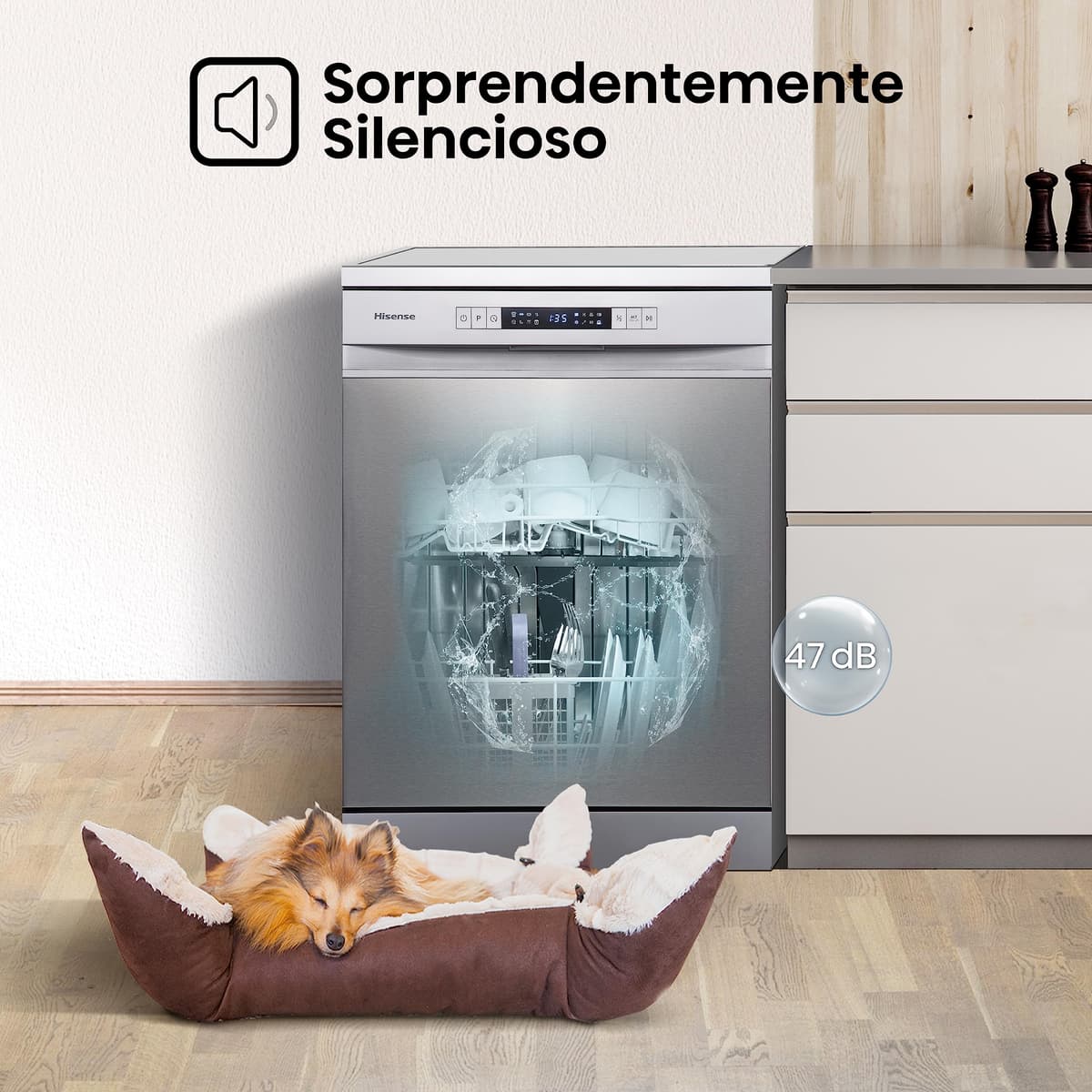 Hisense HS622E10X - Lavavajillas, Capacidad para 13 servicios, 60 cm, Programa ECO, Silencioso, 2, Filtro autolimpiable, Contador digital, Libre instalación, Inox — view 5
