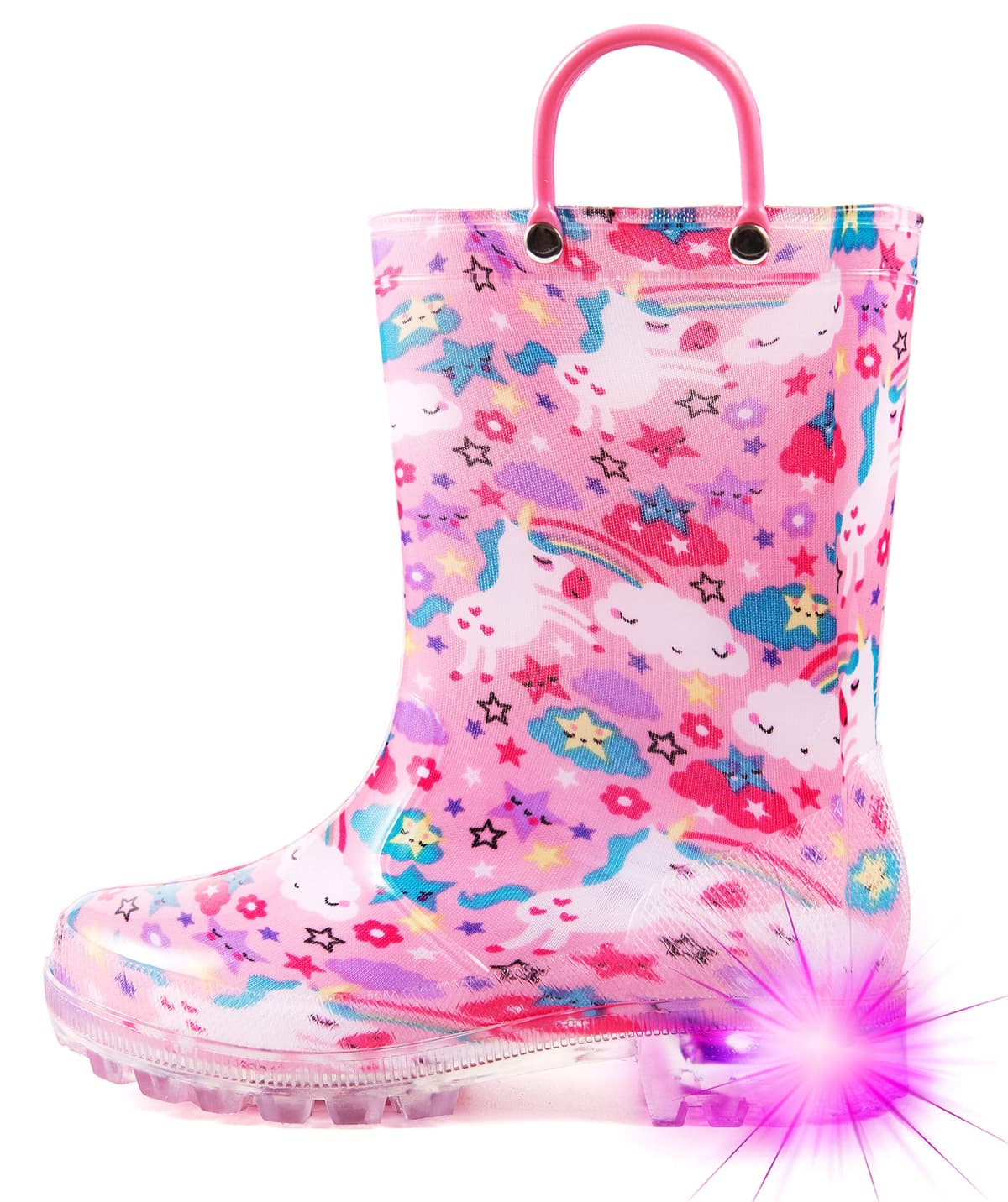Hugrain Kids Adorable Light Up Wellies with Easy On Handles
