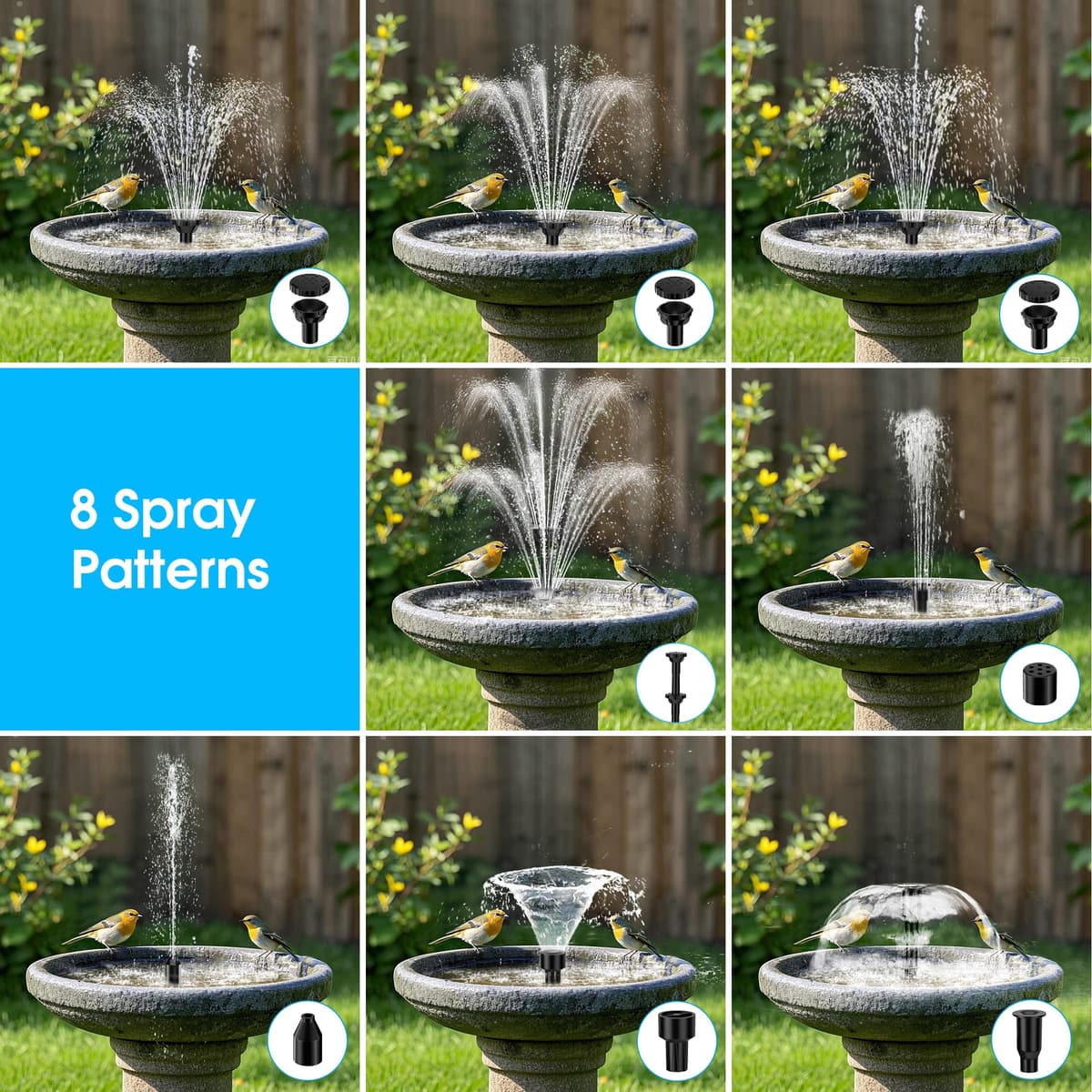 Biling Solar Pond Foundtain with Battery Backup, 8W 300L/H Solar Water Pump with 3600 mAh Battery Backup Filter Solar Water Feature Pump with DIY 5ft Tubing for Garden Ponds, Pool, Fish Tank — view 5