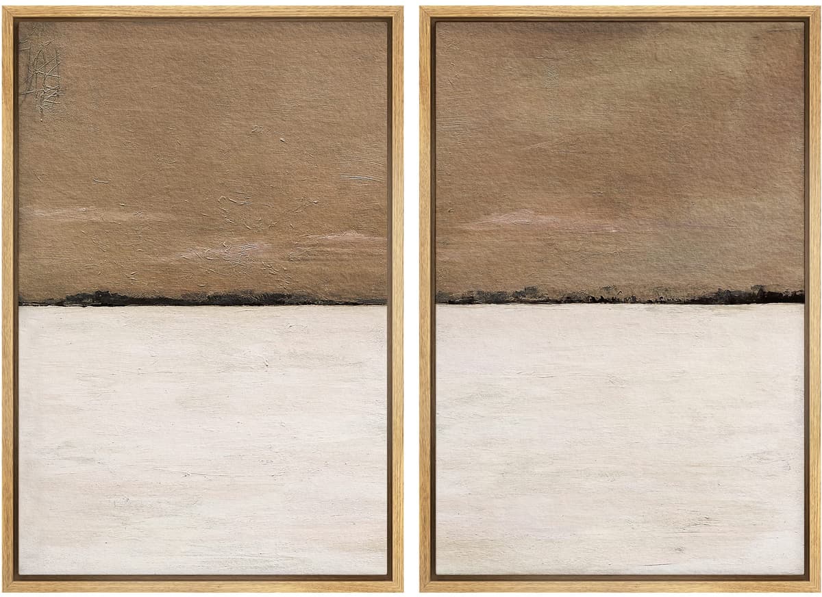 MUDECOR Framed Canvas Print Wall Art Set Watercolor Pastel Duotone Tan Landscape Abstract Shapes Illustrations Modern Art Decorative Contemporary for Living Room, Bedroom, Office - 24"x36"x2 Natural — view 92