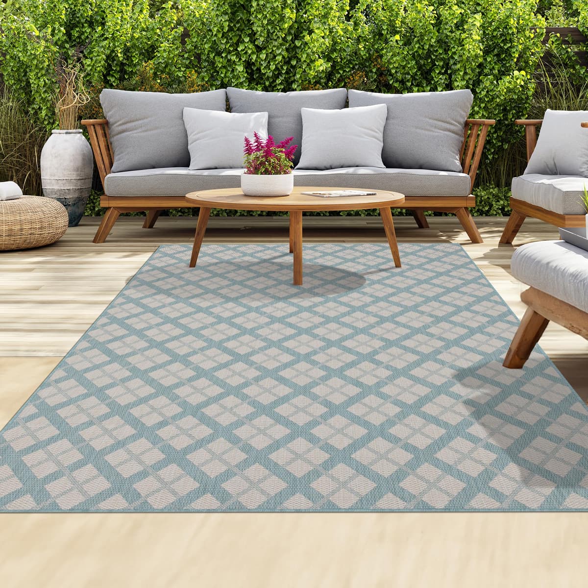 homeart Outdoor Rugs | Easy-Cleaning Indoor & Outdoor Area Rugs for Porch, Deck, Balcony, Garden, Picnic, Kitchen, Hallway | UV & Weather-Resistant Large Patio Rug Mats | Green Cream, 80 x 150 cm — view 43