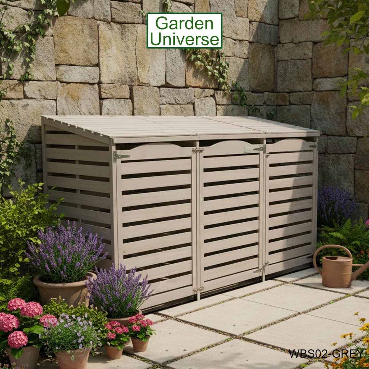 Wheelie Bin Storage Unit Triple Three Bins Garden Universe Outdoor 3 Wheelie Bin Storage In Grey WBS02-GREY — view 4
