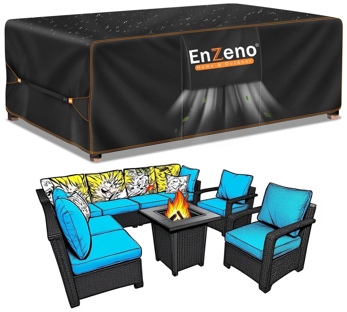 Enzeno Outdoor Garden Furniture Covers - Waterproof with Air Vent, Patio Table and Chair Set Cover, Heavy Duty Oxford Fabric 200X160X74cm — view 26