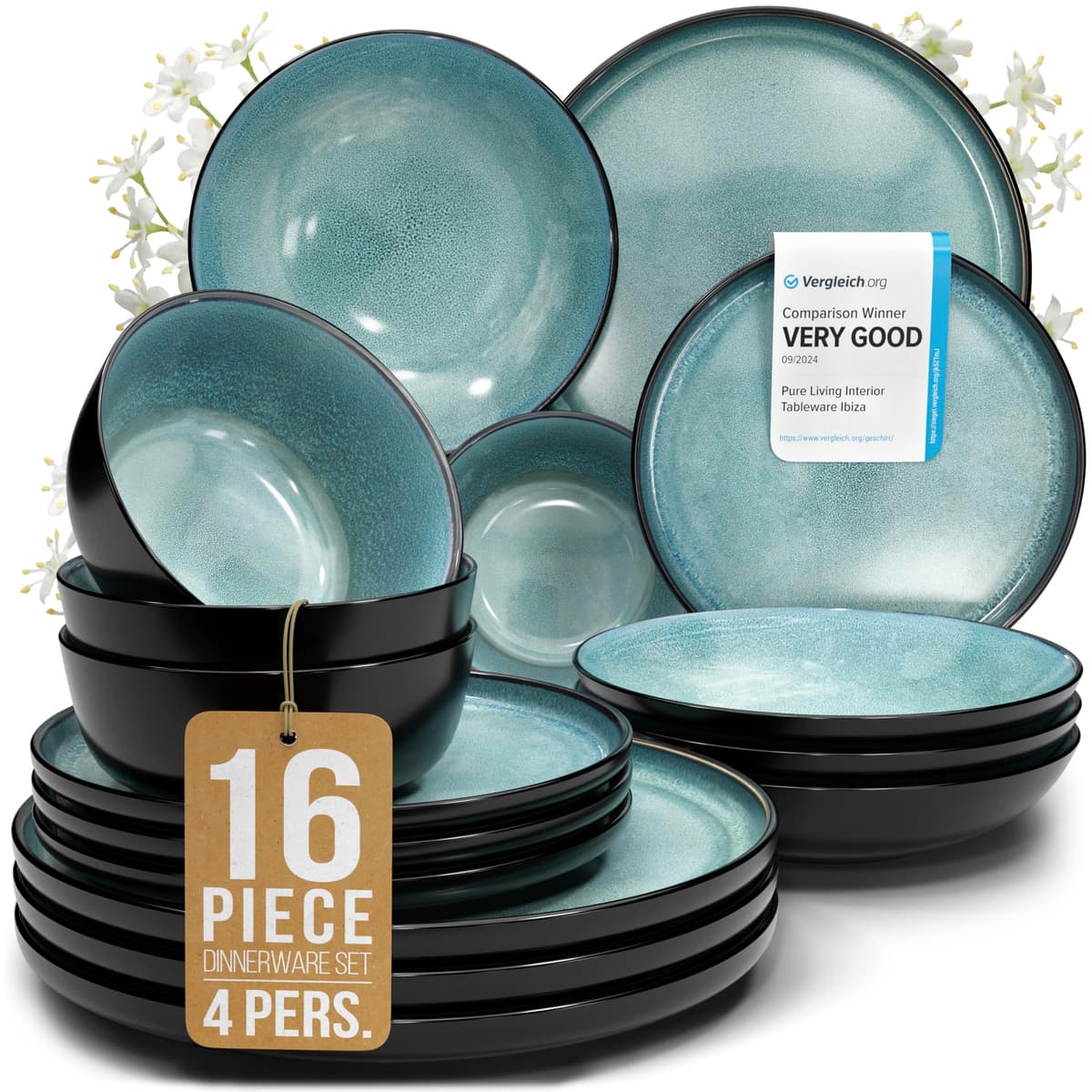 Juego de 6 platos hondos Ibiza – gres premium, resistente a los arañazos, apto para lavavajillas, microondas – Elegante juego de platos hondos – Platos de pasta hondos grandes – Pure Living vajilla — view 33