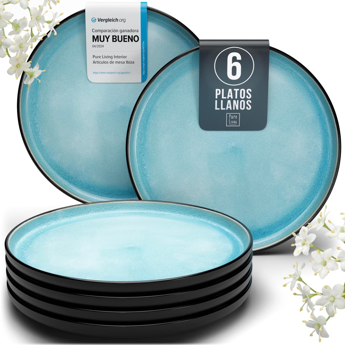 Juego de 6 platos hondos Ibiza – gres premium, resistente a los arañazos, apto para lavavajillas, microondas – Elegante juego de platos hondos – Platos de pasta hondos grandes – Pure Living vajilla — view 20