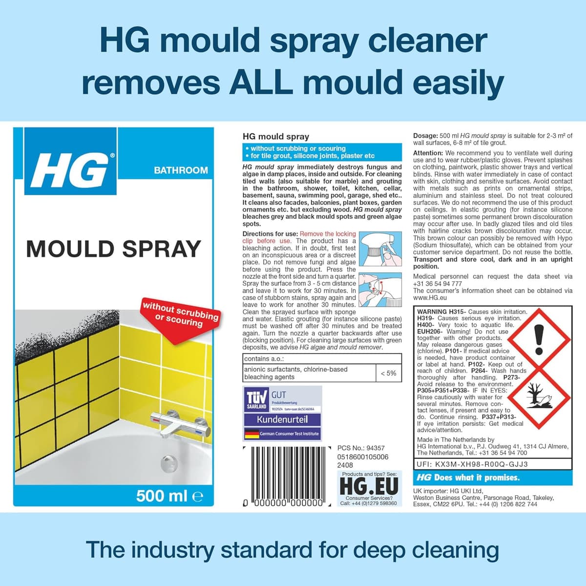HG Mould Remover Spray | Kills Black Mold & Mildew on Walls & Tiles | 500ml — view 2