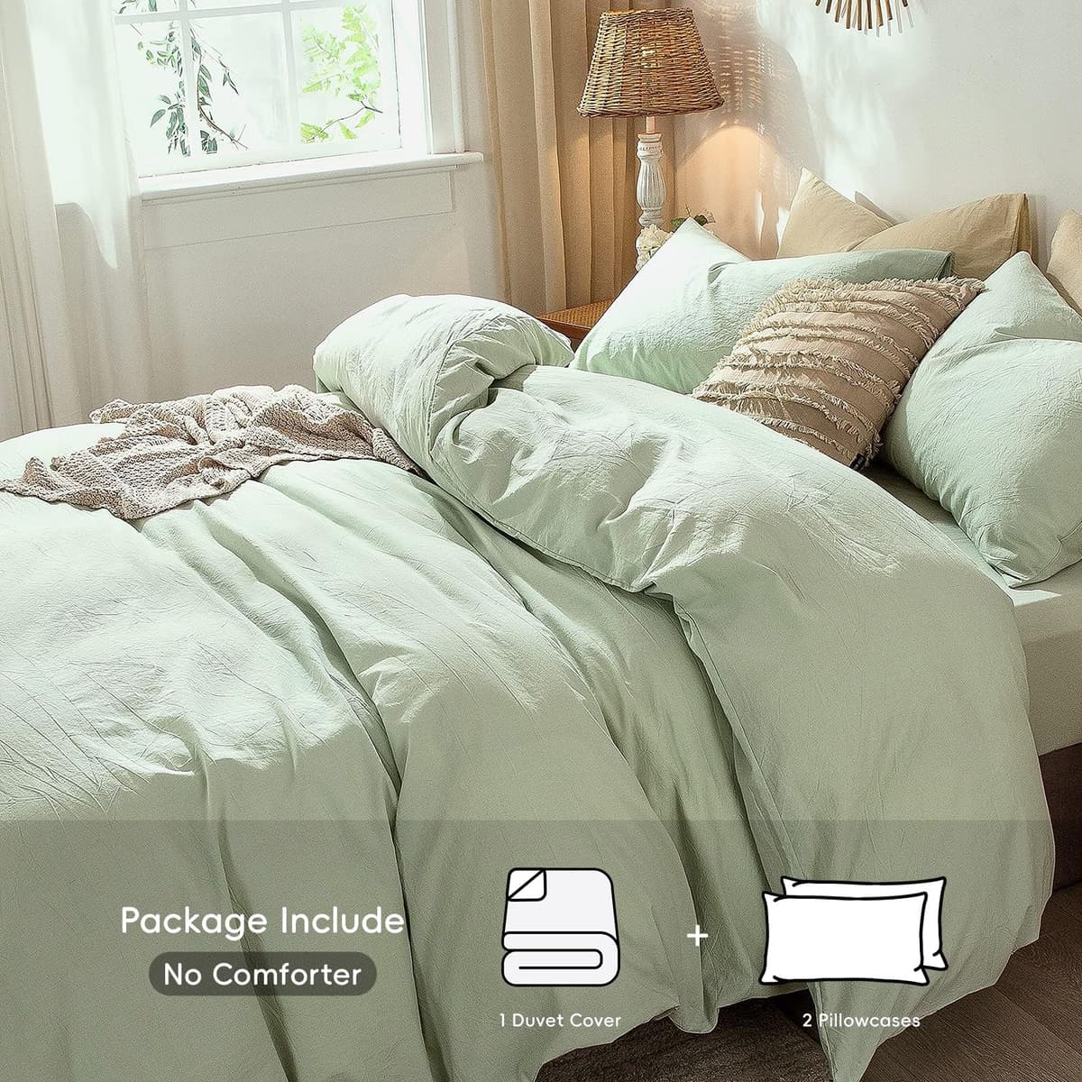 MooMee Bedding Duvet Cover Set 100% Washed Cotton Linen Like Textured Breathable Durable Soft Comfy (Tannish Linen Grey, King) — view 130