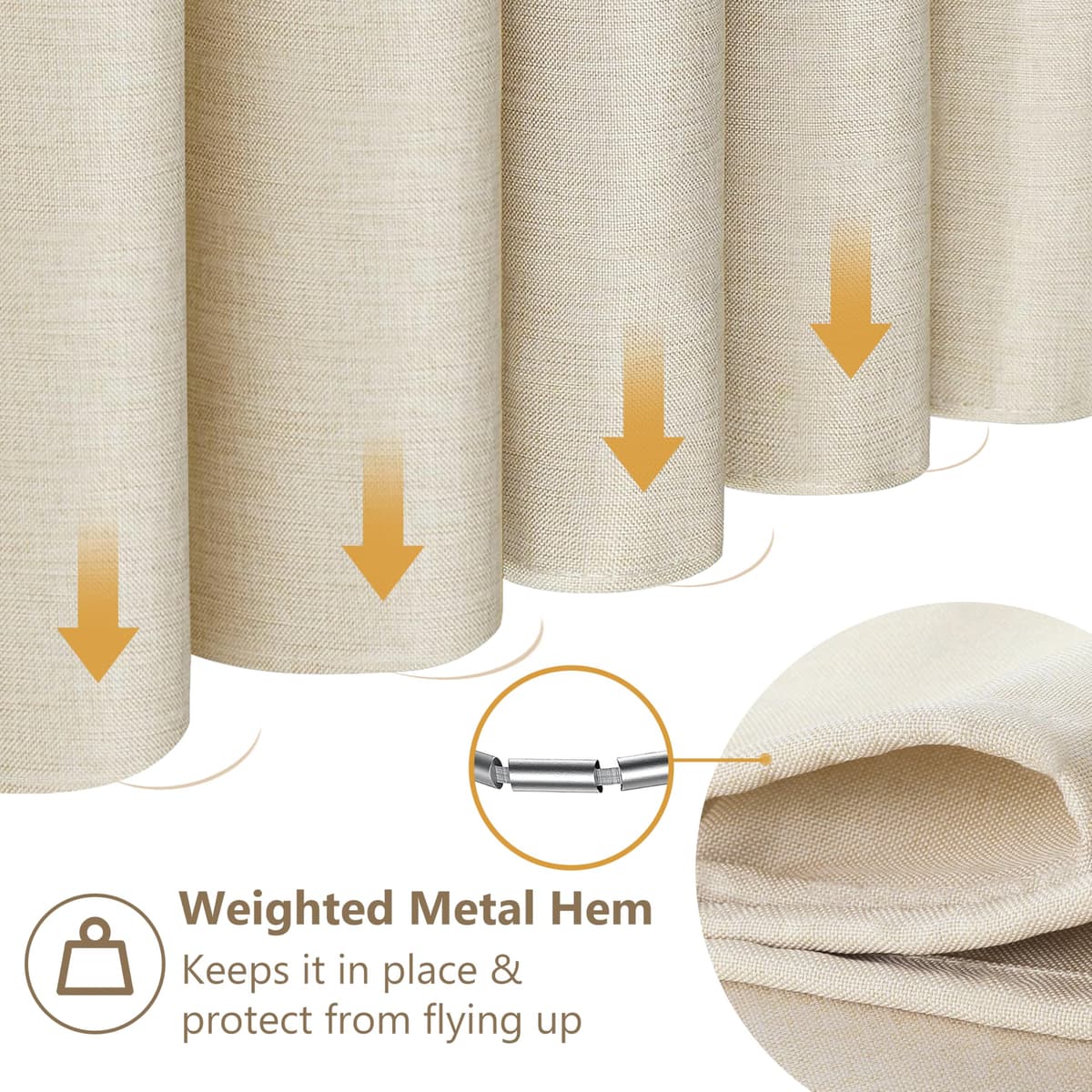 Cortina de Ducha para Baño con Ganchos de Metal Cortina de Ducha de Tela de Lino Cortina de Baño Resistente para Bañera Ducha, Impermeable - 182 x 182cm (Beige) — view 7