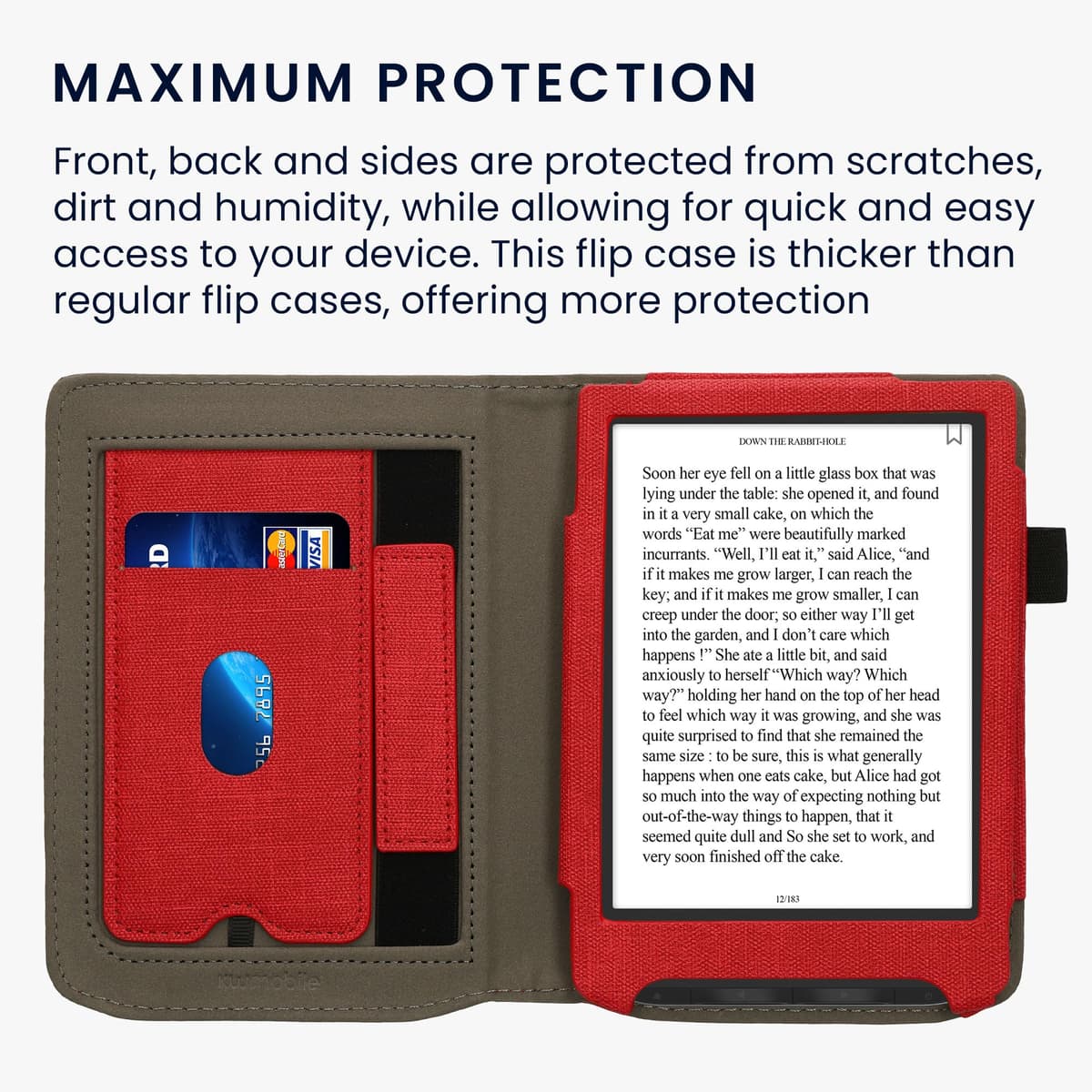 kwmobile Carcasa Compatible con Pocketbook Verse/Verse Lite/Verse Pro/Color/Vivlio Light/Light HD Funda - Funda con Stand Agarre de Mano y Tarjetero - Rojo/Gris Oscuro — view 3