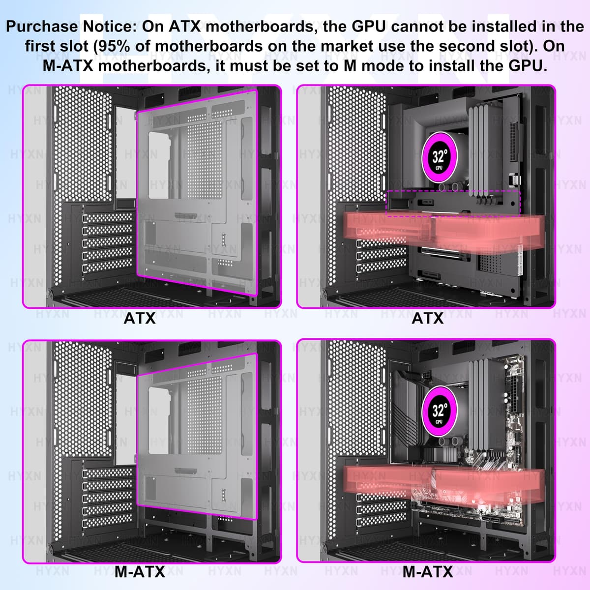 H3 ATX PC Case - Pre-Installed with 6 Infinity Mirror PWM ARGB Fans - Compact Dual Cavity Mid-Tower Gaming PC Case,360mm Radiator Support - with Type-C 3.2 (Black) — view 2