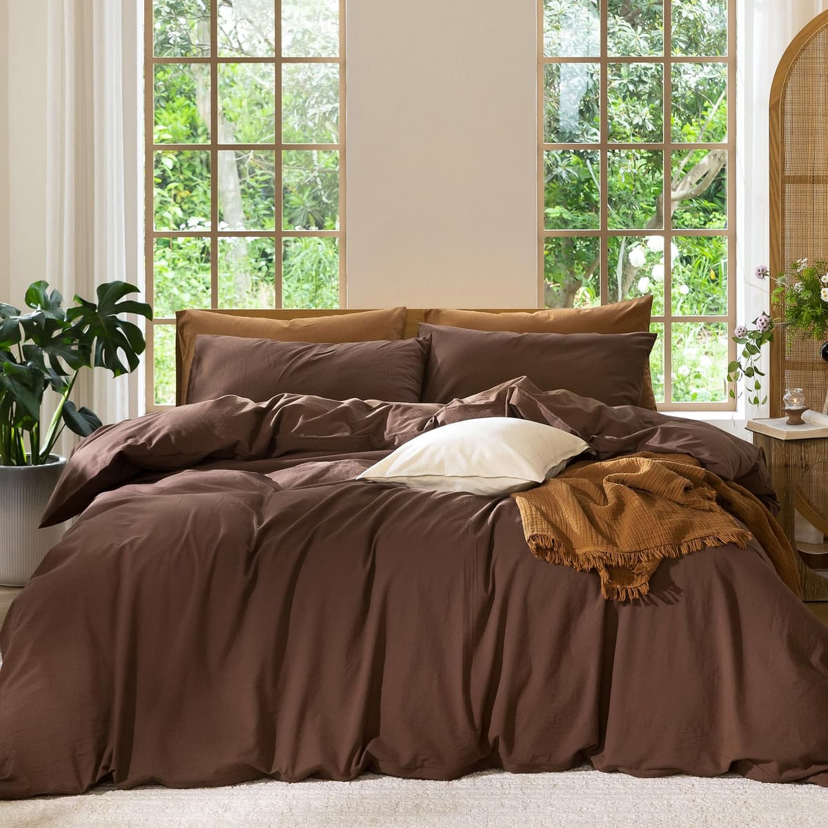 MooMee Bedding Duvet Cover Set 100% Washed Cotton Linen Like Textured Breathable Durable Soft Comfy (Tannish Linen Grey, King) — view 125