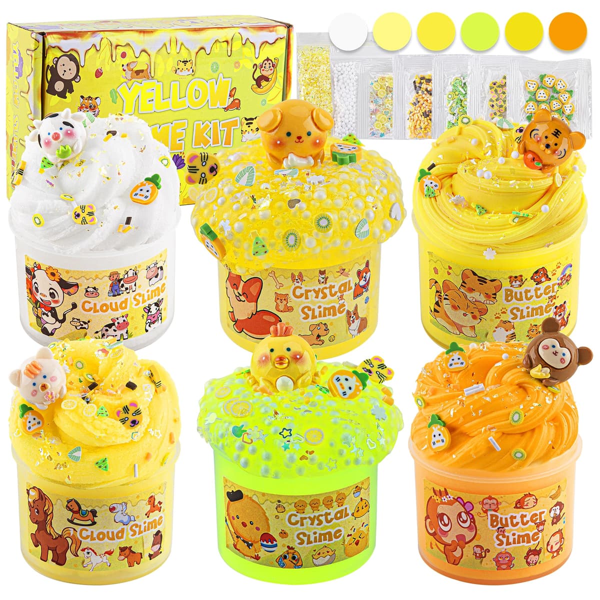 LAWOHO 6 Paquetes de Naranja Slime Kit - Nube, Mantequilla & Claro, Crujiente para Niños con Varios Complementos, Fiesta de Slime para Niñas y Niños, 360ml — view 11
