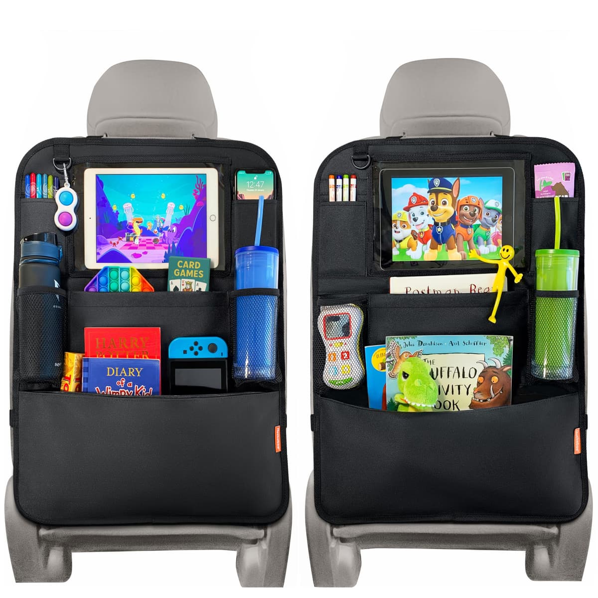 Car Seat Organiser - Kids Back Seat Organiser, Storage Pockets, Screen Holder, Black, 1 Pack — view 9