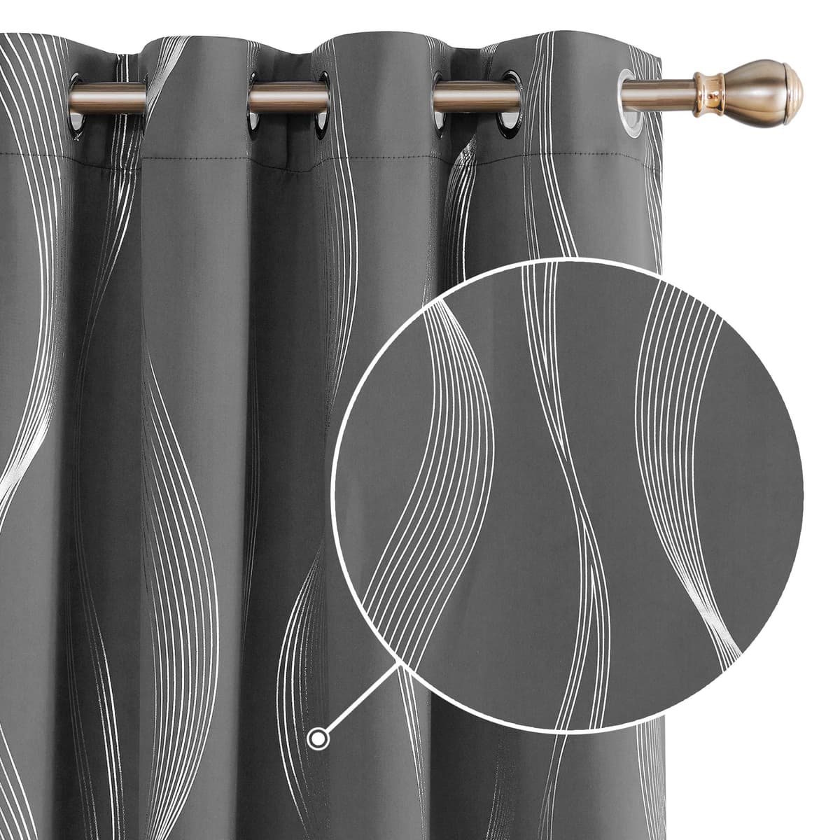 Deconovo Grey Blackout Curtains for Living Room 72 Drop Silver Wave Line Foil Printed Blackout Curtains Thermal Insulated Curtains Eyelet Curtains for Baby Nursery 46 x 72 Inch Light Grey Two Panels — view 45