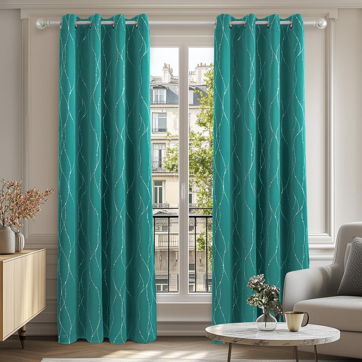 Deconovo Soft Dotted Line Foil Printed Blackout Curtains Thermal Insulated Curtains Eyelet Energy Efficiency Room Darkening Curtains for Bedroom 52 x 72 Inch Light Grey 2 Panels — view 34
