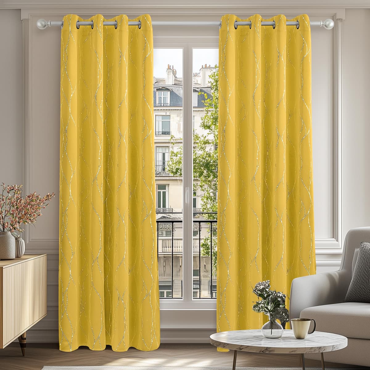 Deconovo Soft Dotted Line Foil Printed Blackout Curtains Thermal Insulated Curtains Eyelet Energy Efficiency Room Darkening Curtains for Bedroom 52 x 72 Inch Light Grey 2 Panels — view 85