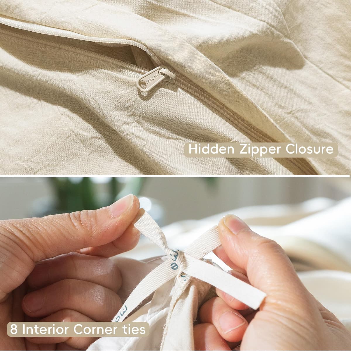 MooMee Bedding Duvet Cover Set 100% Washed Cotton Linen Like Textured Breathable Durable Soft Comfy (Tannish Linen Grey, King) — view 259