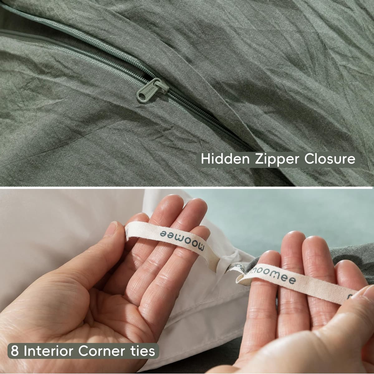 MooMee Bedding Duvet Cover Set 100% Washed Cotton Linen Like Textured Breathable Durable Soft Comfy (Tannish Linen Grey, King) — view 86