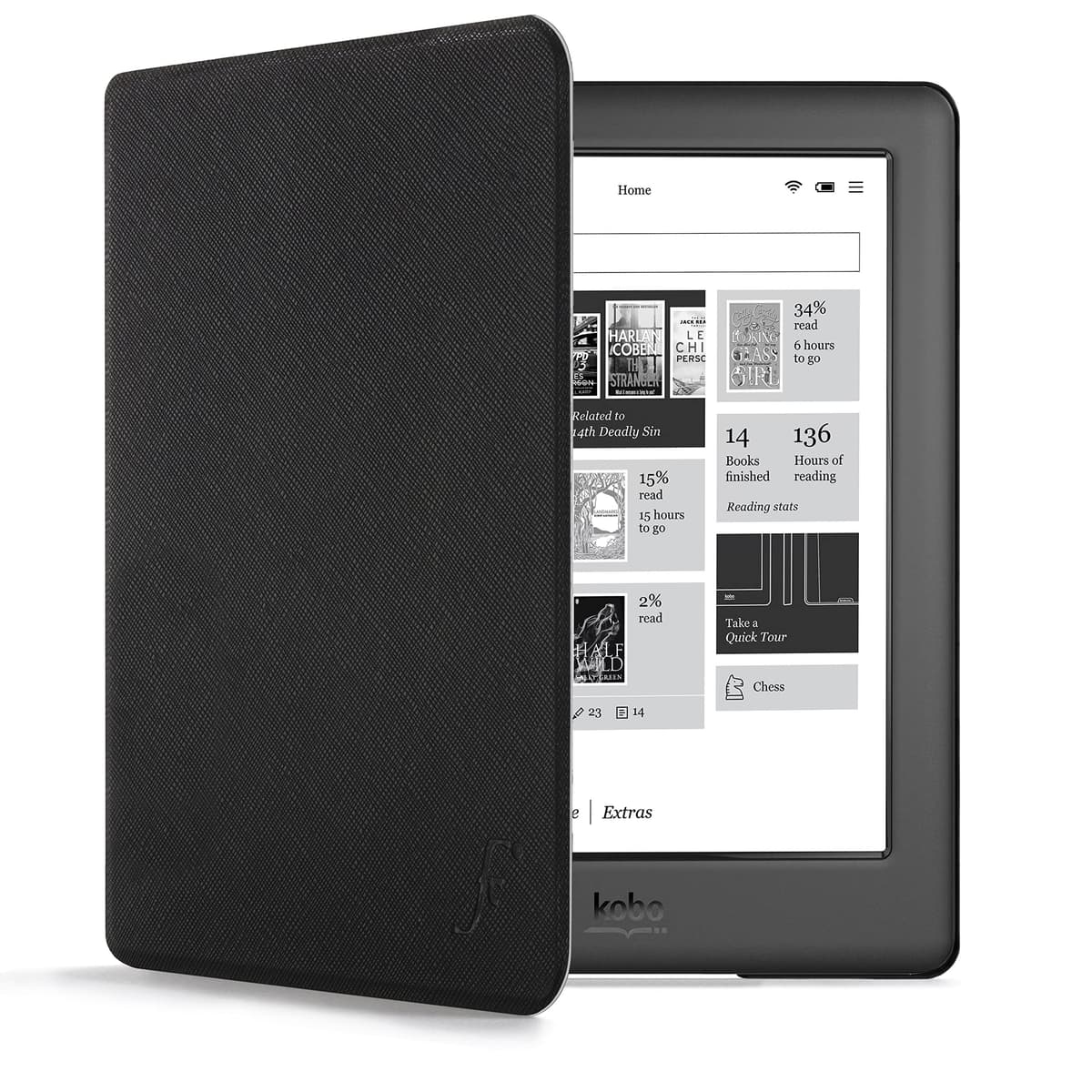 Forefront Cases Funda para Kobo Aura Edition 2 (Modelo: N236, 2016) - Delgado, Ligera y Protectora Funda para Kobo Aura Edition 2 (6") - Smart Auto Sueño Estela Función (Carcasa) - Negro — view 14