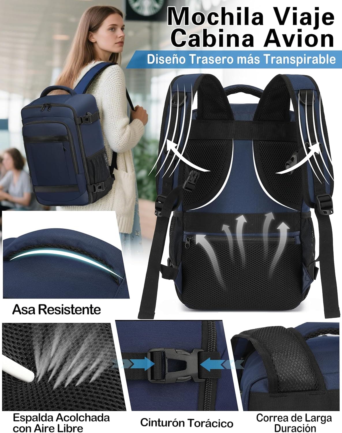 KLOSTAIN Mochila Viaje Cabina Avion 40x20x25 para Ryanair 20L Mochila Cabina Equipaje de Mano Bolso Mochilas Hombre para Port — view 4