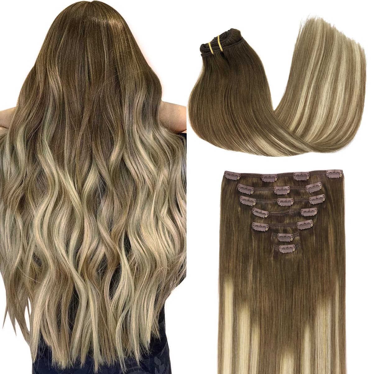 GOO GOO Clip in Hair Extensions Human Hair, 18inch 150g 9Pcs, #2 Dark Brown, Hair extensions for women, Human Hair Extensions Clip in — view 92