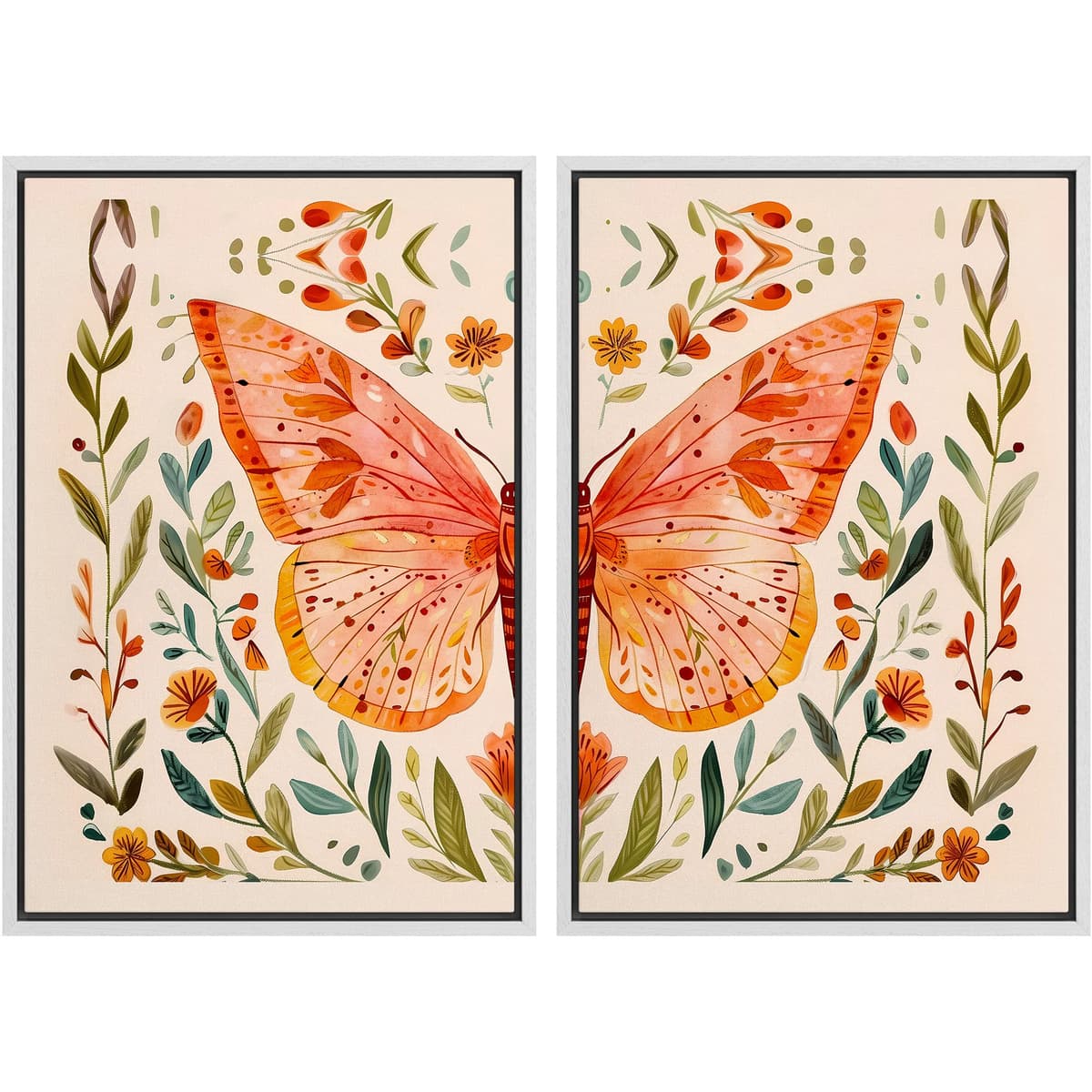 SIGNFORD Framed Canvas Print Wall Art Set Soft Hydrangea Pair Light Blue Florals with Green Leaves Illustration Modern Art Decorative Nordic Nature for Living Room, Bedroom, Office - 24"x36"x2 White — view 95