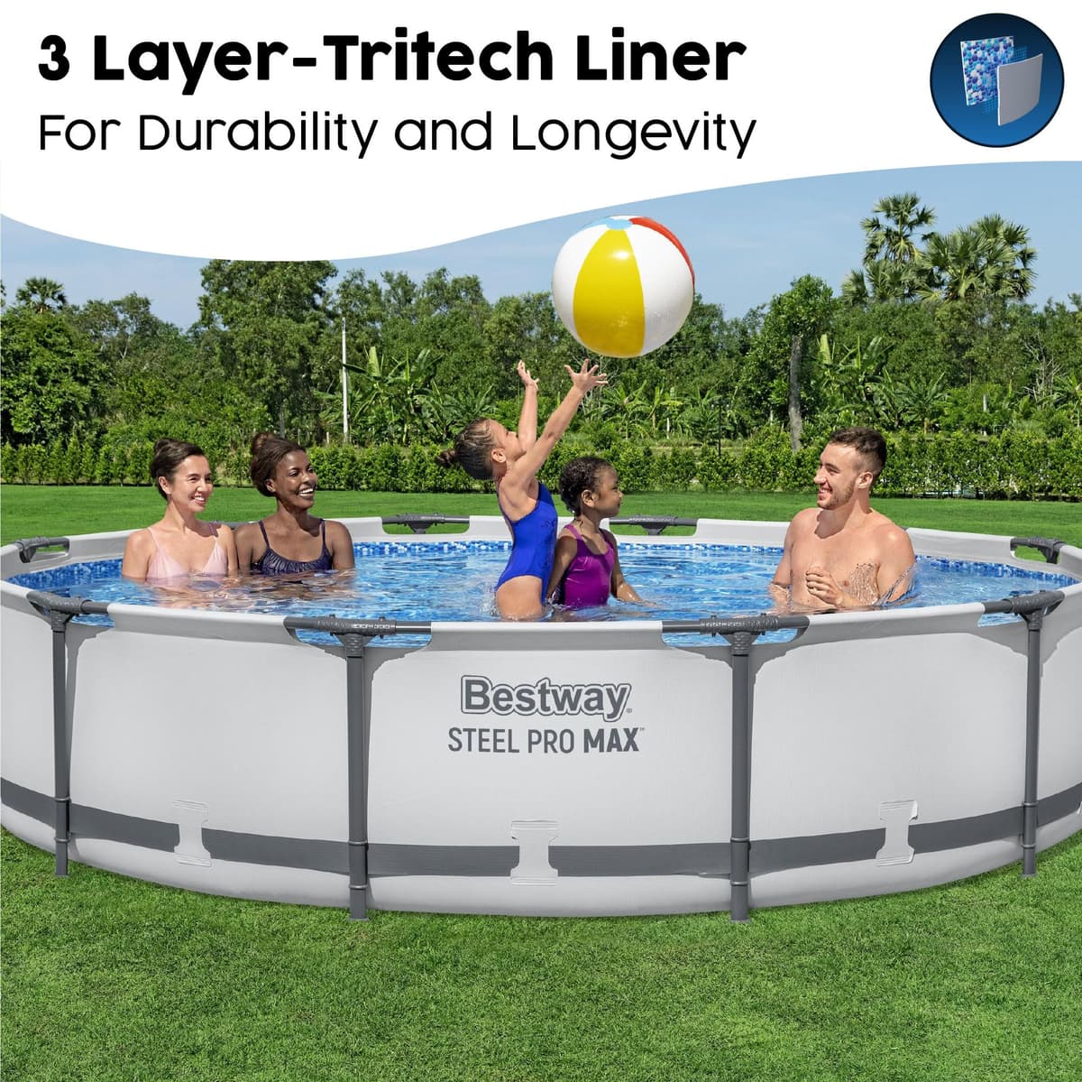 Bestway BW56416GB-21 Steel Pro Round Frame Swimming Pool with Filter Pump, Grey, 12 ft — view 3