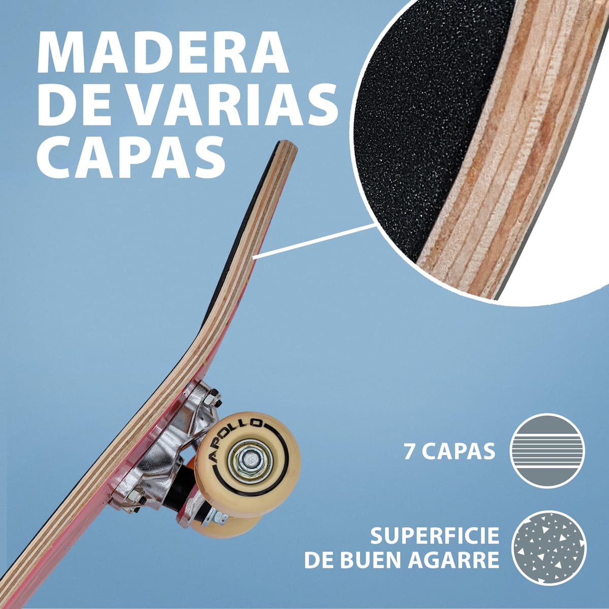 Apollo Skateboard Niño, Monopatín Niño con Cojinetes ABEC 3 y Ejes de Aluminio, Skate Completo con Diseños Geniales, Monopatines para Niños a Partir de 3 Años — view 4