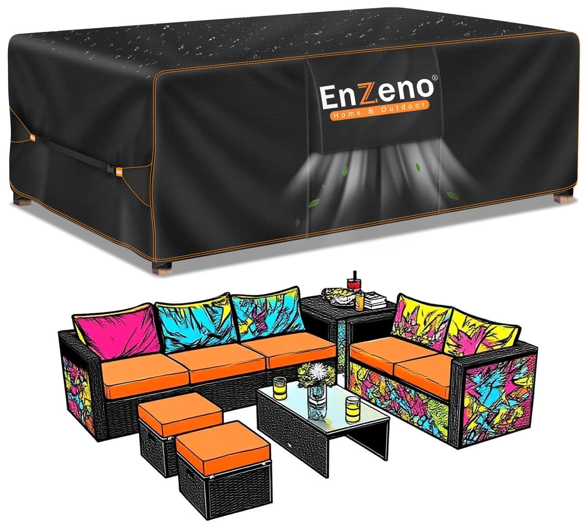 Enzeno Outdoor Garden Furniture Covers - Waterproof with Air Vent, Patio Table and Chair Set Cover, Heavy Duty Oxford Fabric 200X160X74cm — view 11