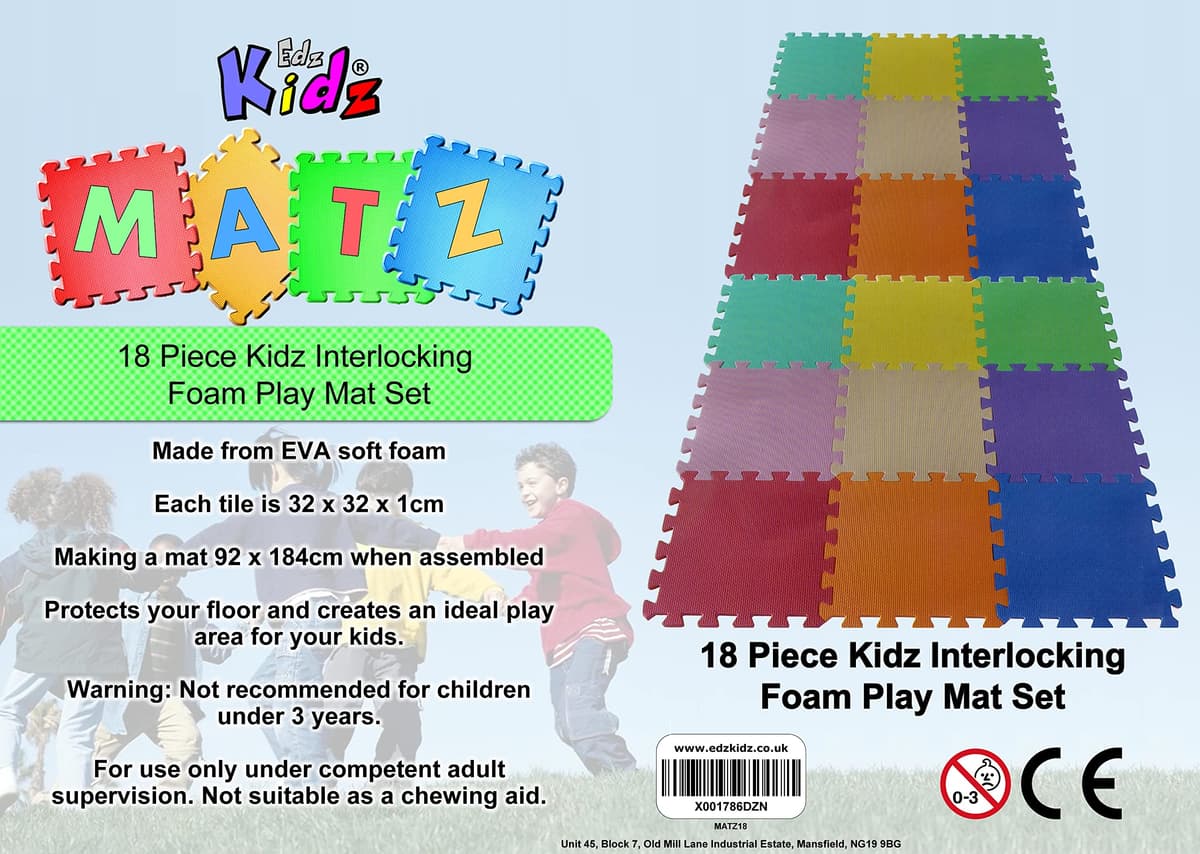 Edz Kidz Interlocking Foam Play Mat Set. Great for Babies, Toddlers or Even exersise (32 x 32cm. 18 Piece Pastel Mats) — view 2