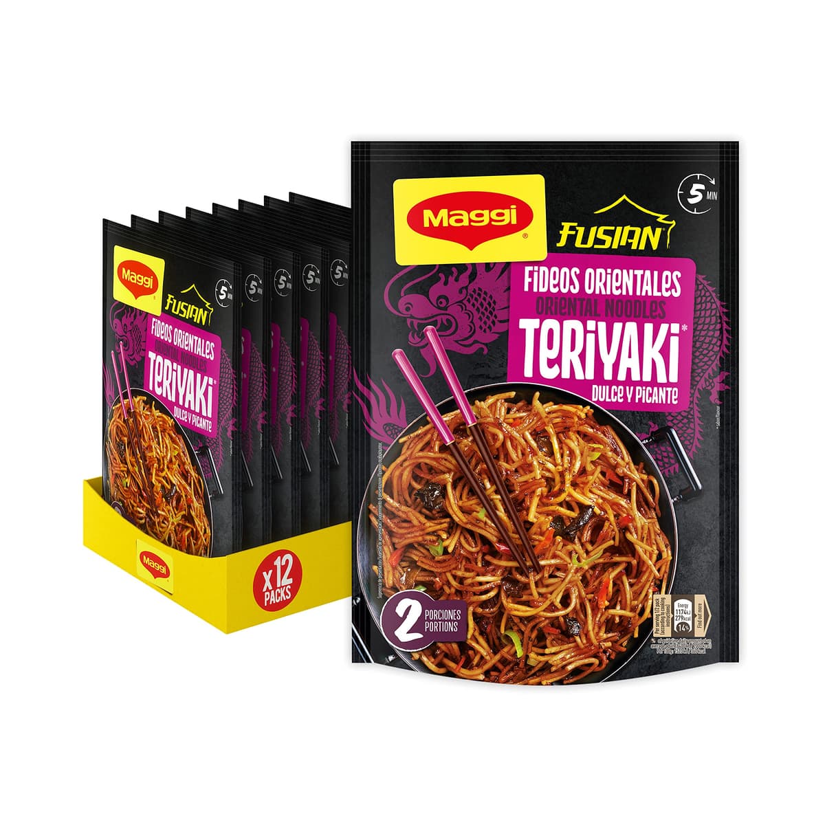 Maggi Fusian Fideos Orientales Teriyaki, 130 g, pack 12