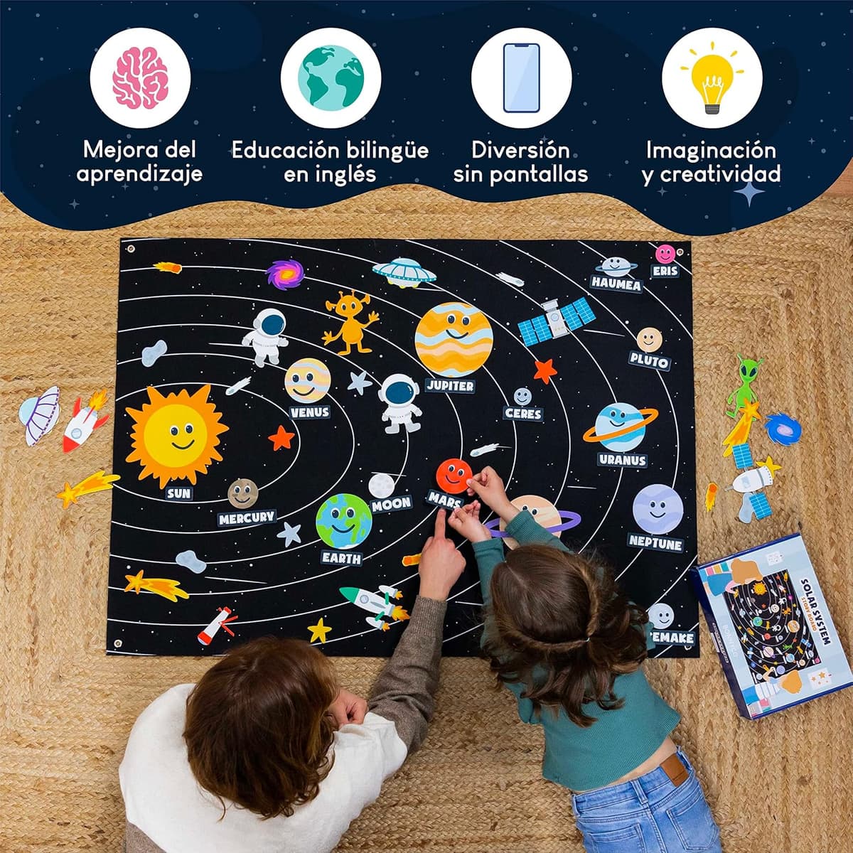 BONNYCO Sistema Solar para Niños con 61 Figuras Fieltro. Planetas Sistema Solar para Niños, Juguetes Montessori 3 4 5 6 7 8 Años. Juegos Educativos, Regalos Infantiles Planetario Cumpleaños Navidad — view 4