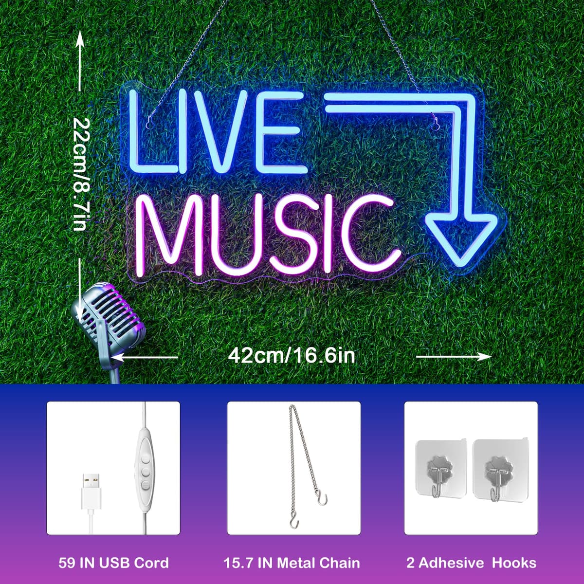 Wanxing Neon Lights Letters - Music Bar Sign, Bedroom Wall Decor, Party, Club (Blue Pink) — view 4