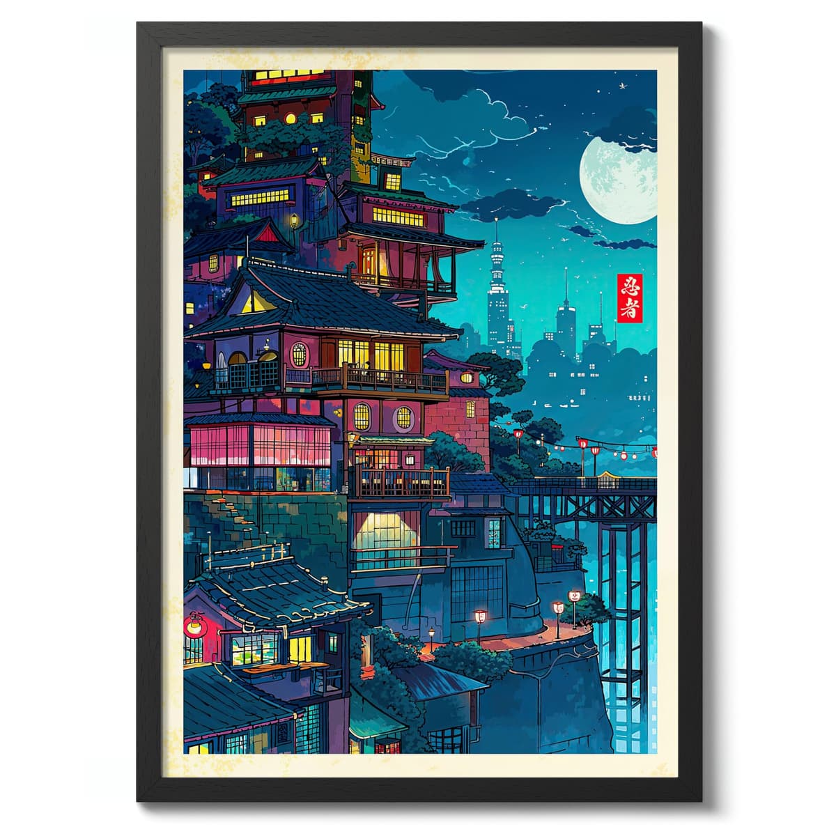 Tokyo Tea House Anime Woodblock Poster Modern Ukiyo-E, Japanese Cartoon Illustration Print, Archival Matte, A4 (Print Only) - 29.7x21cm — view 19